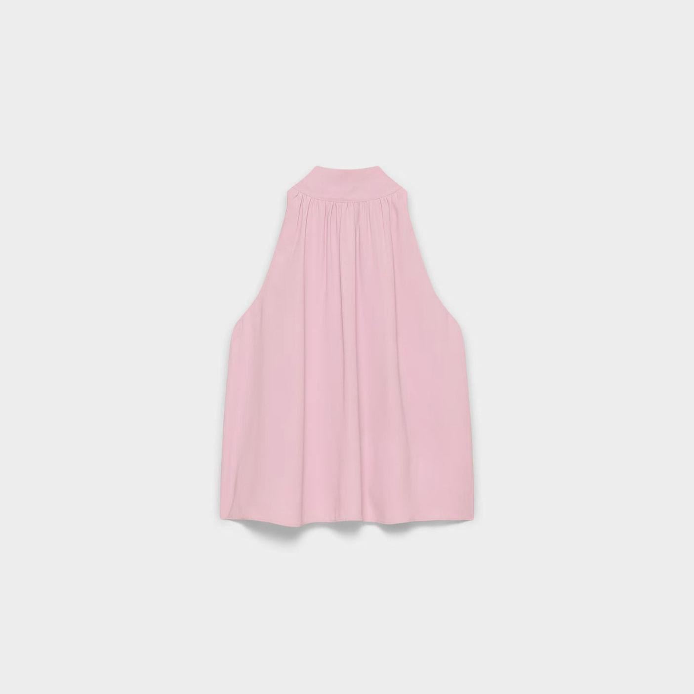 French neck top women s new satin texture bow temperament commuter backless sleeveless chiffon top XS розовый