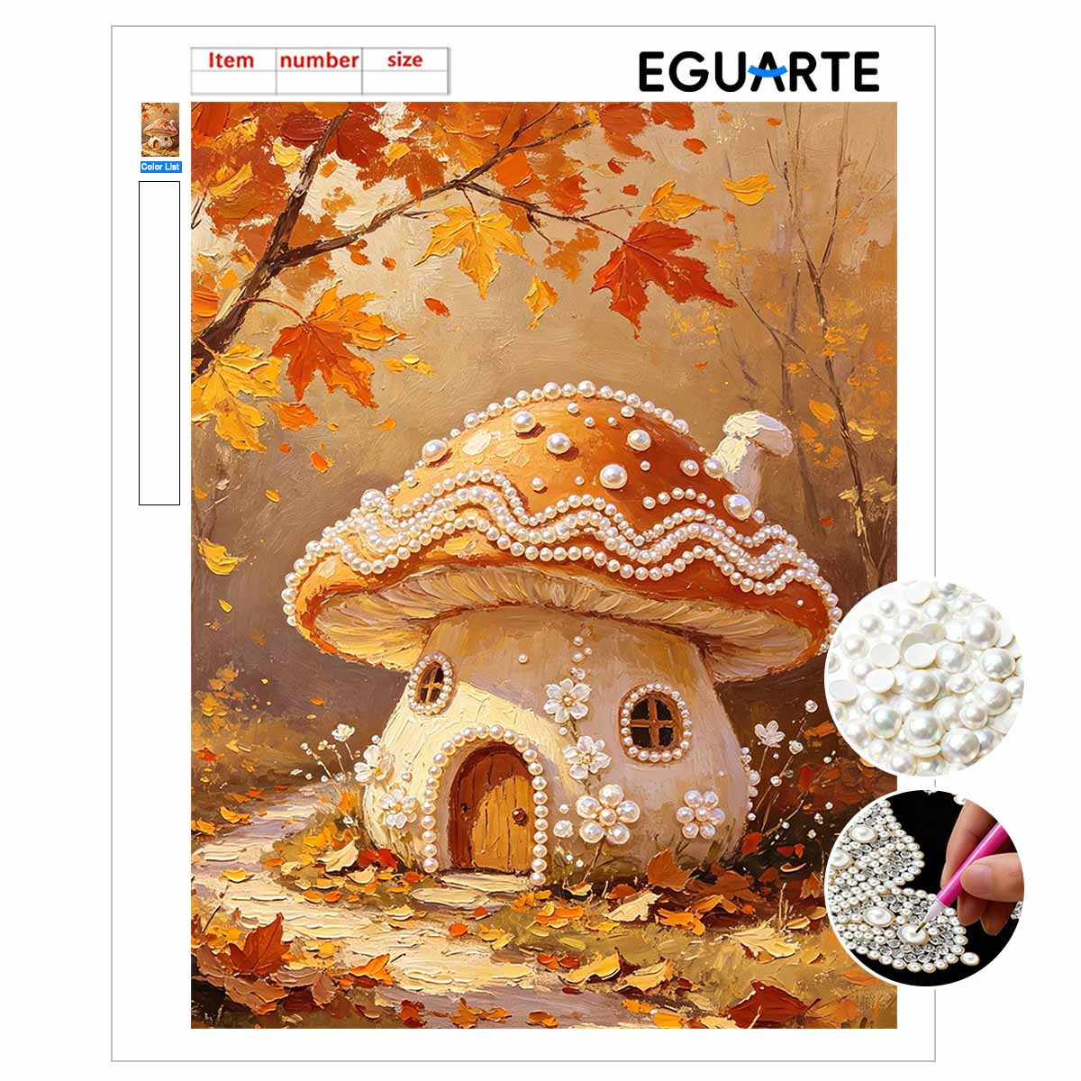 Handmade Pearl Painting Kit Autumn Mushroom House DIY Frameless 3D Bead Art Canvas Creative Leisure Home Decoration Gift 30x40cm