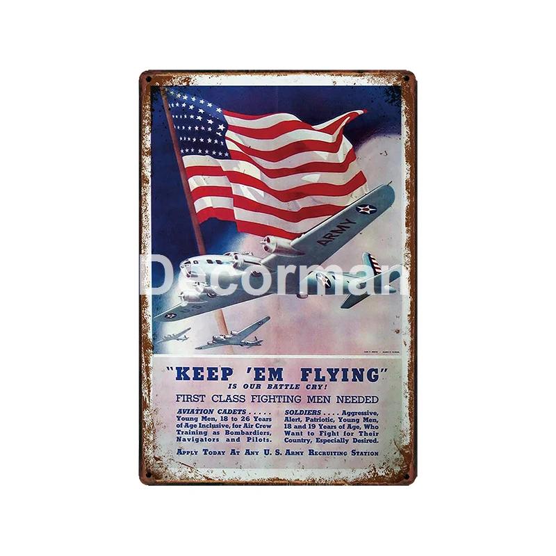 [ DecorMan ] Fighter US ARMY TroopsMetal Signs Airplane Decor LT-1988