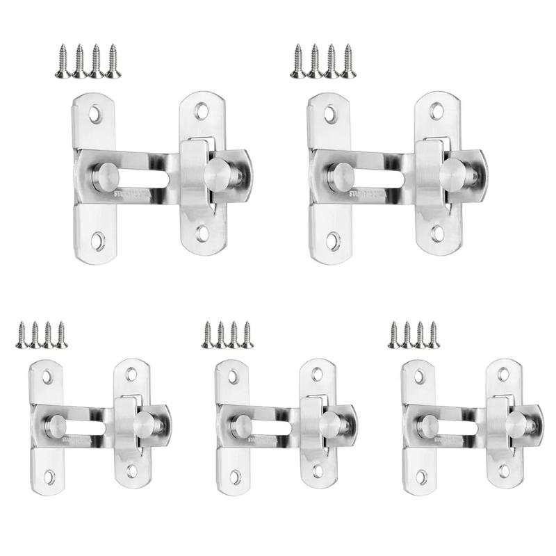 Pack of 5 Heavy Duty Steel Slide Bolts set 90 Degree Thicken Door Latches Large Size Latches set for Household Safes