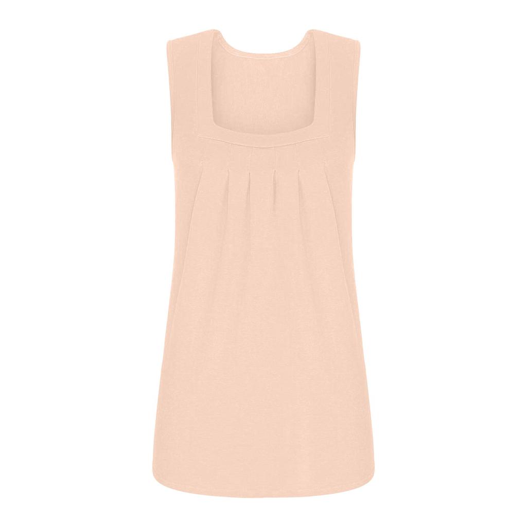 Women's Fashion Sexy Pleated Square Neck Color Sleeveless Vest Top