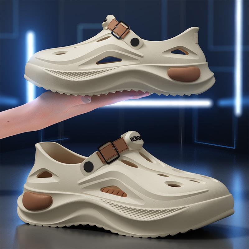 Pánské prodyšné zahradní pantofle: Neformální plážové sandály na silné podrážce, pantofle s kulatou špičkou, letní obuv.