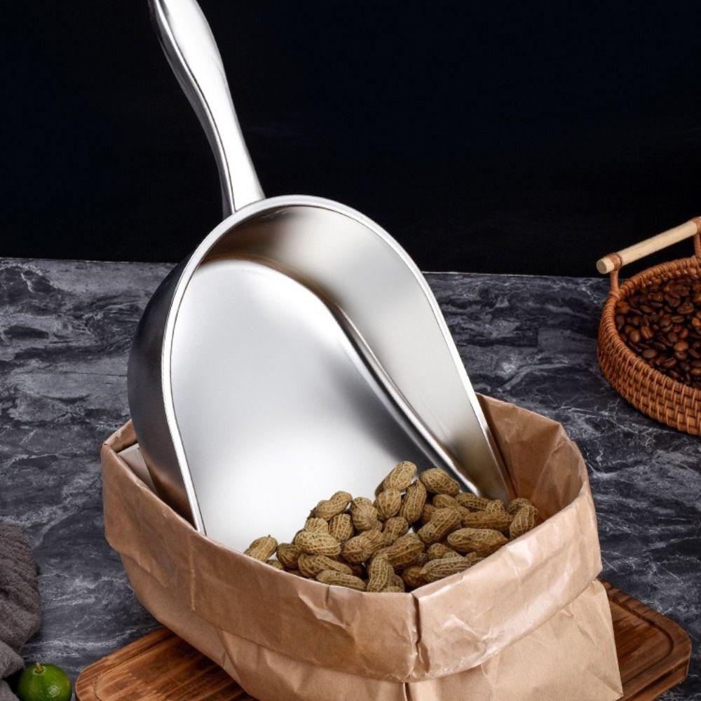 Large Capacity Flour Scoop Wide Opening Food Shovel Stainless Steel Ice Cube Shovel Popcorn
