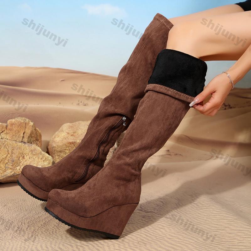 Fashion Women Wedges Thigh High Boots Women Autumn New Fashion Thick Soles High-Tube Boots Woman Over The Knee Long Botas Plus Size 42