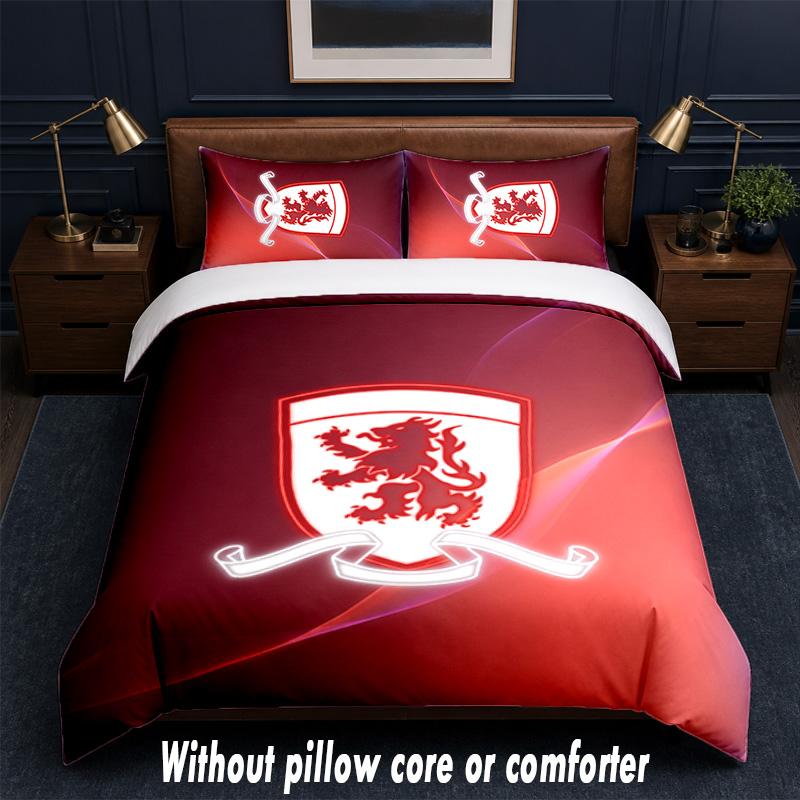 Middlesbrough Football Design Bed Bedding Set 1 Duvet Cover + 2 Pillowcases Soft Breathable Household Bed Linens