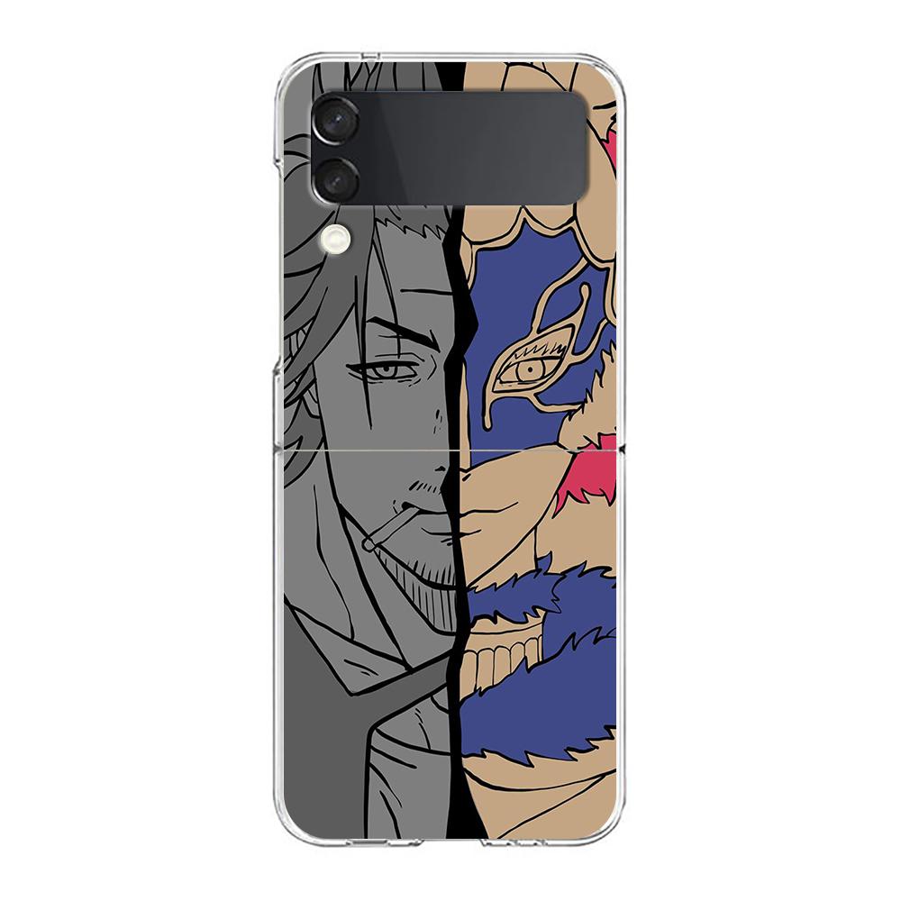 Asta Black Clover Neon Clear Phone Case For Samsung Galaxy Z Flip 4 Case Thin High Hard PC Shell on For Galaxy Z Flip 3 5G Cover