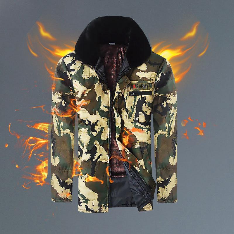 

Men s Winter Camouflage Cotton Overcoat: Velvet-Lined, Thickened, Cold Protection & Warmth for Work/Cold Storage Large [Below 190 lbs]