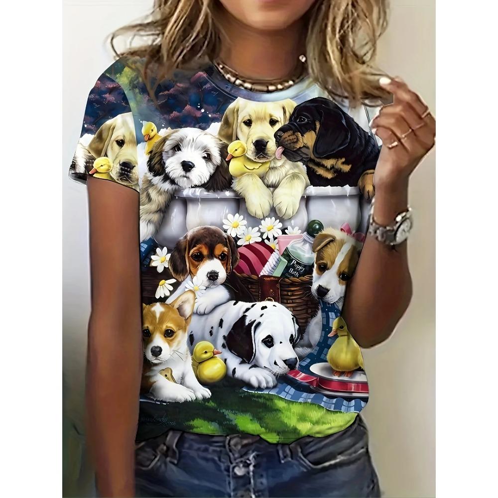 Summer New Women's 3D Digital Print T-shirt Loose Casual Round Neck Short-sleeved Creative Animal Print Top Y2K Streetwear