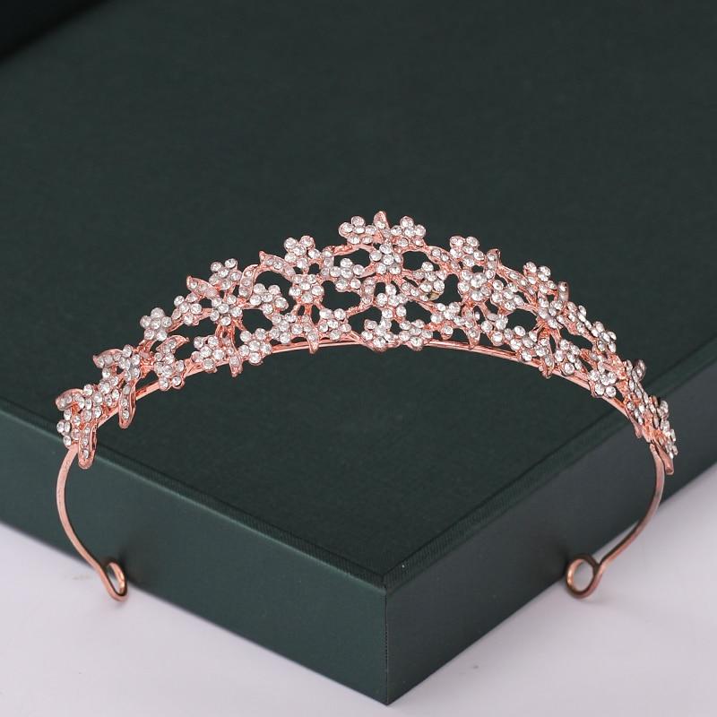 Rose Trendy Color Gold Tiaras And Crowns Pearl Crystal Princess Diadems Sale Queen Wedding Bridal Hair Accessories Headpiece