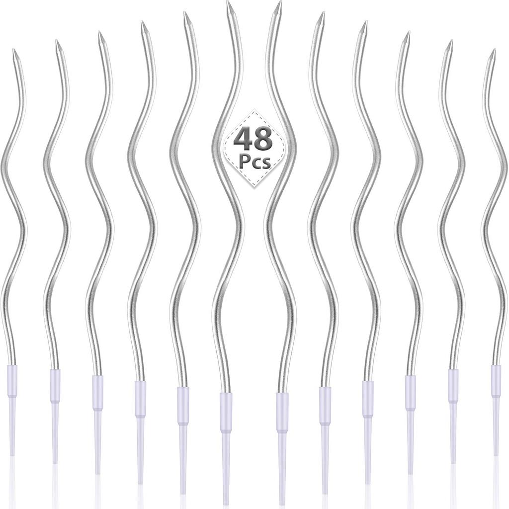 48pcs Twisty Birthday Spiral Cake Candles Long Thin Curly Coil Metallic Cupcake Candles for Birthday Wedding Party Decoration