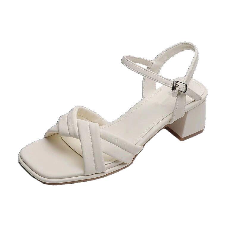 One-word sandals women's skirt 2025 summer new shoes soft-soled high heels women wear Roman sandals