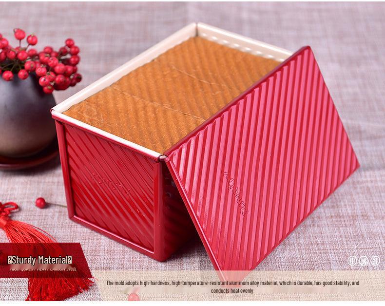 Yangchen Red Loaf Pan, 450g Rectangular Corrugated Bread Mold for Oven