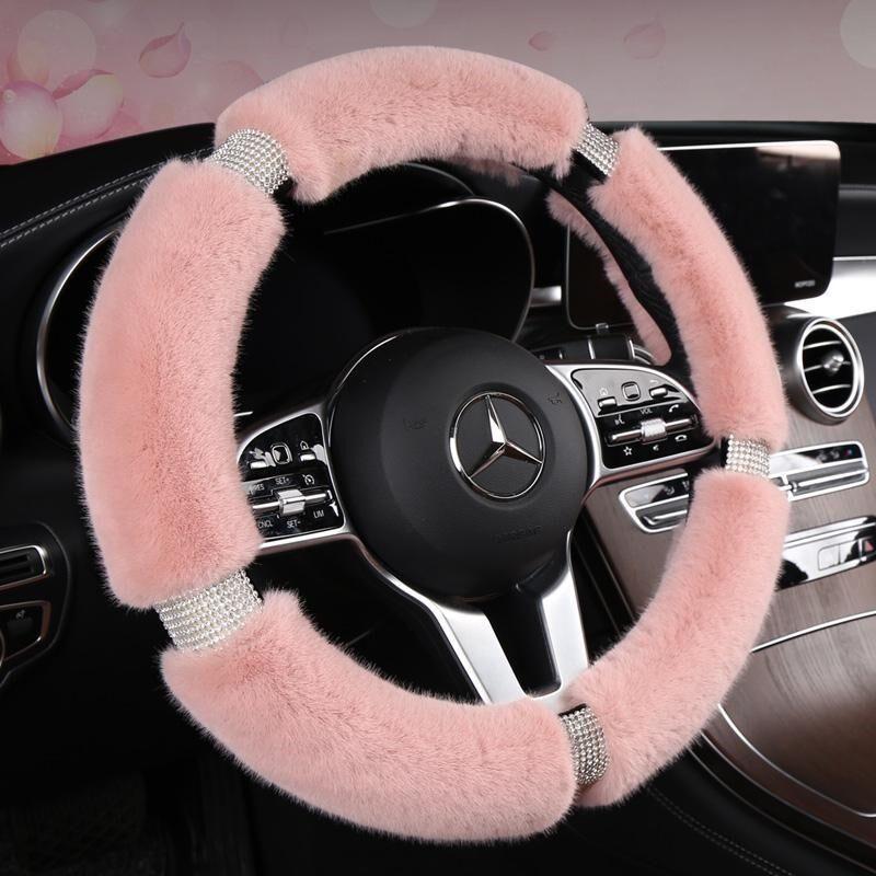 Car Steering Wheel Cover Winter Warm Short Plush Universal Car Handle Cover Trendy Cute Goddess Fashion Style Interior Decoration