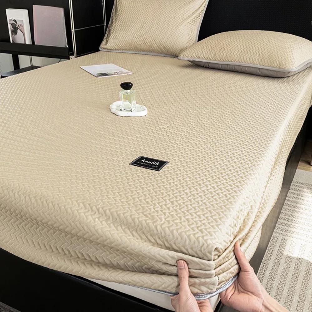 Summer Soft Breathable Cooling Mat Solid Color Skin-friendly Bed Cover Elastic Bedsheet for Bed Room Durable Non-Slip Bed Cover