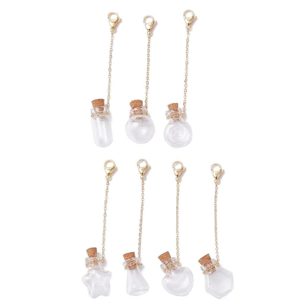 7 Pieces Stylish Keychain Pendants with Clear Small Glass Bottles Jewlery Accessory for Necklaces and Earrings