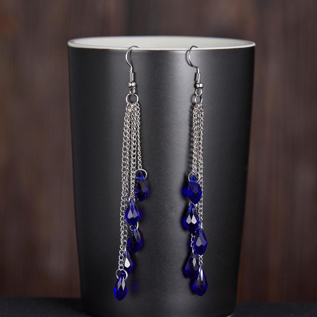 AB Color Water Drop Long Tassel Fashion Earrings for Women