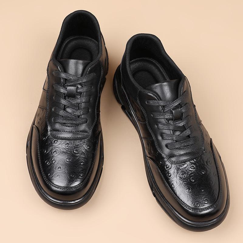 Spring New Men's Shoes First Layer Cowhide Light Sports and Leisure Shoes Ostrich Pattern Versatile Men's Leather Shoes Genuine Leather