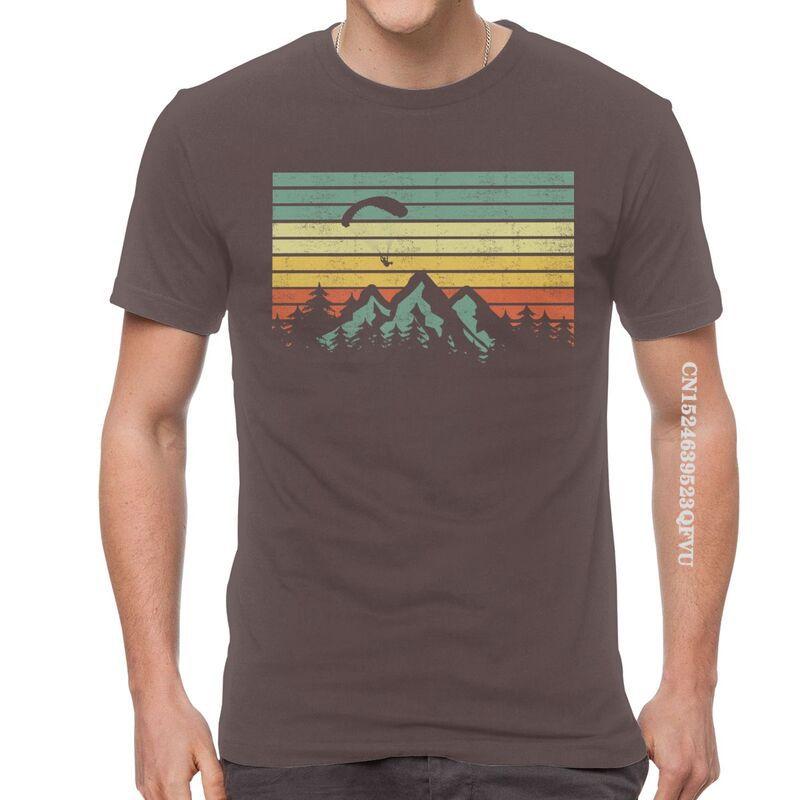 Herren Vintage Gleitschirmsegel Über Bergen T-Shirts EMO Männer Gleitschirmflieger Paramotor Liebhaber T-Shirt Baumwolle Übergroßes T-Shirt