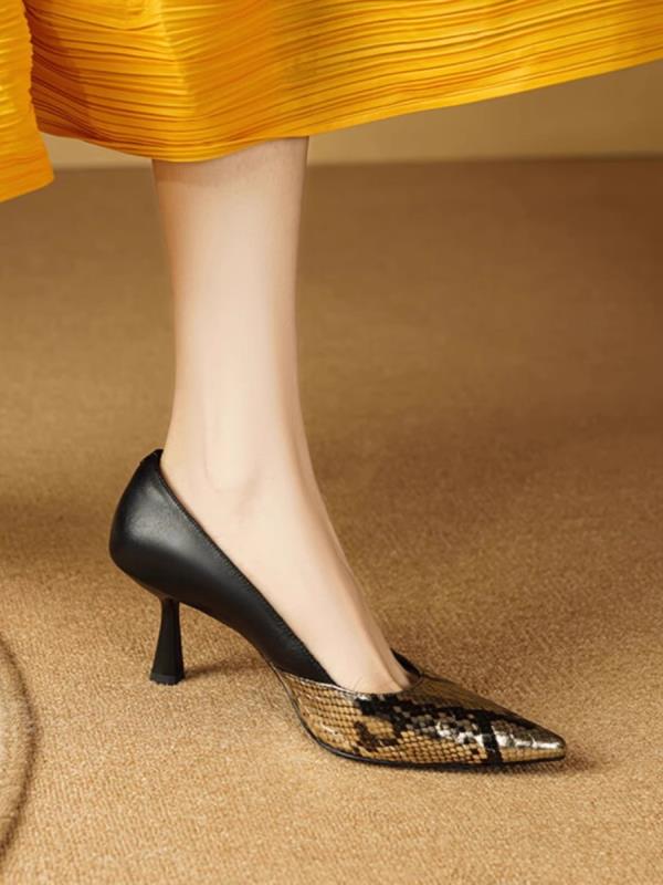 Fashion Woman Sexy High Heels Shoes Genuine Leather Retro Pumps Pointed Wedge 2025 Sandals Ladies Crossdressers Black Colored Toe Fine B