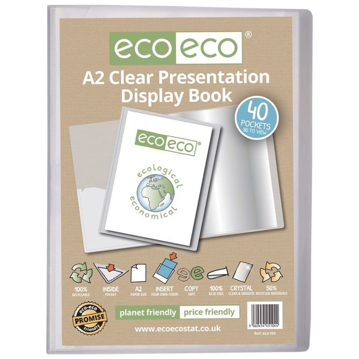 Eco-eco - eco104 - Porte-vues transparent avec 40 pochettes en plastique 50 % recycle, format A2 -