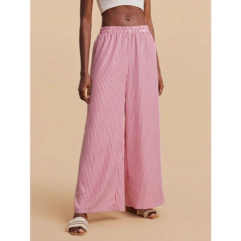 Women S High Waisted Printed Wide Leg Pants Loose Casual Long Trousers Beach Vacation Style