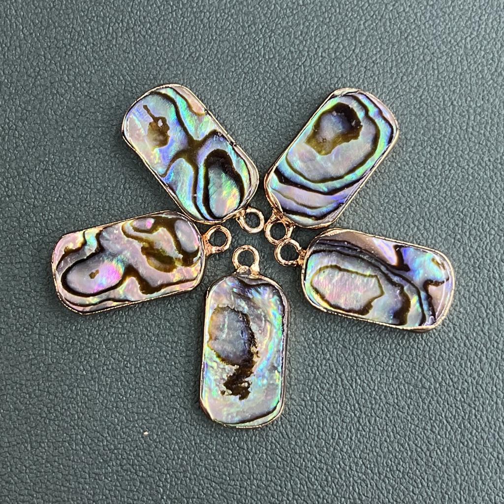 1Pc, Natural Abalone Shell Rectangle Pendant Iridescent Golden Trim Charms for DIY Boho Jewelry Making Necklace & Earrings