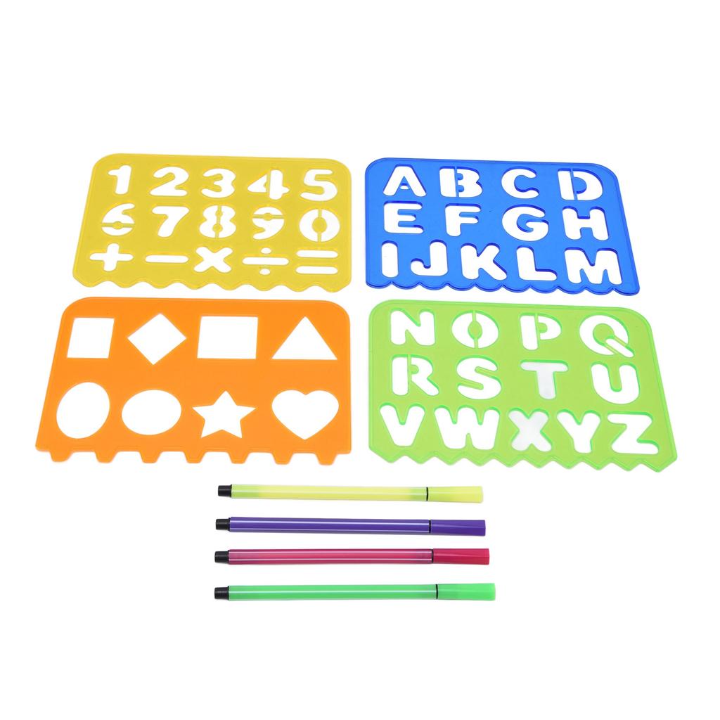 Drawing Stencil Kit Children Number Letter Shape Drawing Template Ruler Pen White Paper Set