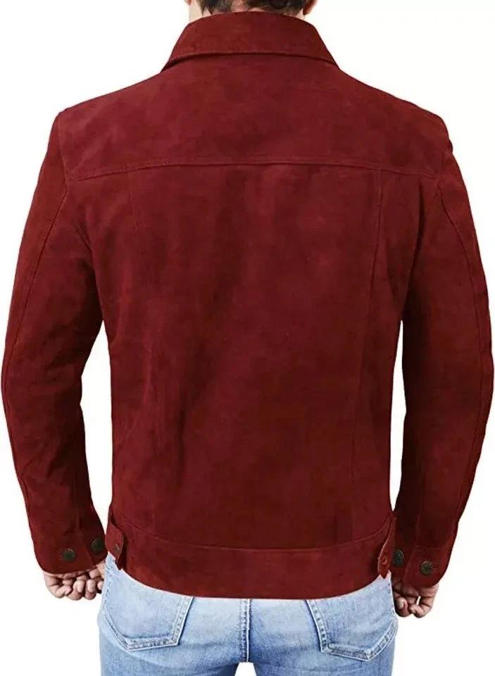 Lambskin Stylish Motorcycle Soft Fit Men's Jacket Burgundy Suede Handmade Genuine