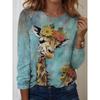Women's T-Shirts Graphic Animal Giraffe Tees Fashion Stylish Long Sleeve T-shirts O-Neck Regular Tops Summer