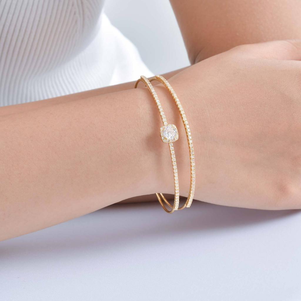Vnox Shine Double Cuff Bracelet For Women Girls, Gold Color Thin Knot Simple Bangles, Stylish Jewelry Easy Wear