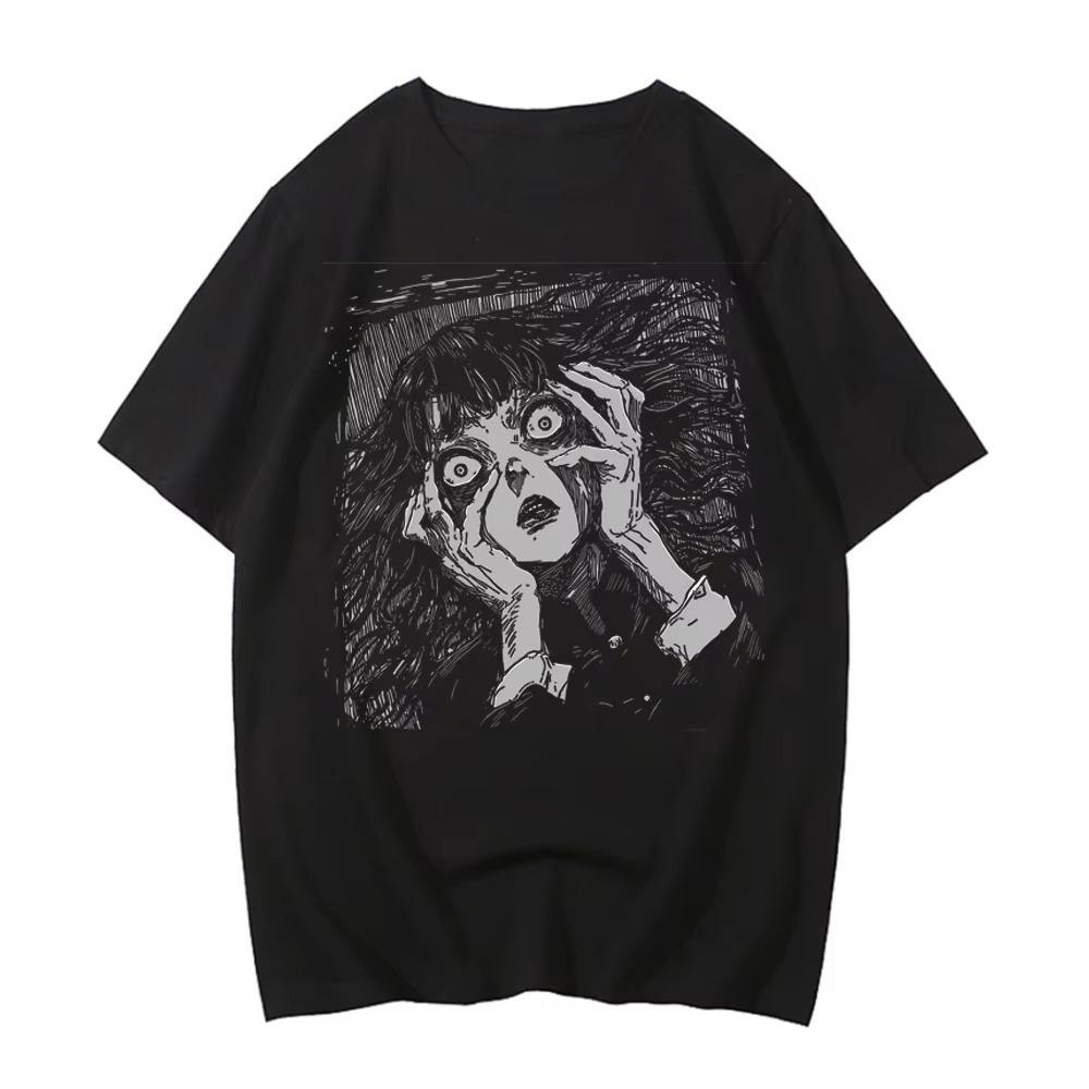 Junji Ito T Shirts Men Punk Hip Hop Tees High Quality Cotton Casual T-shirta Anime Graphic Tees Unisex Streetwear Male Summer