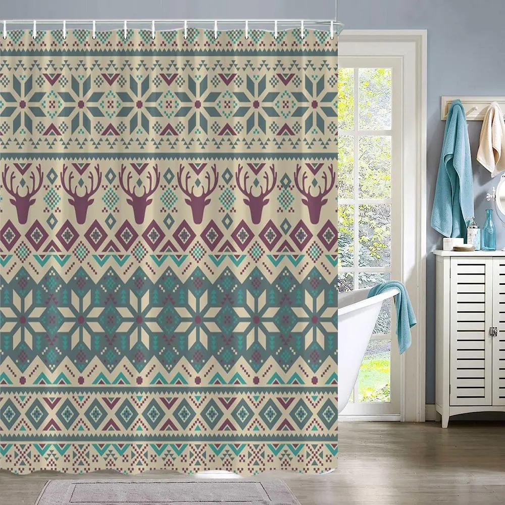 Vintage Abstrakte Geometrische Linien Badezimmervorhang Aztec Duschvorhang Bohemian Heim Badezimmer Dekor Polyester Duschvorhänge
