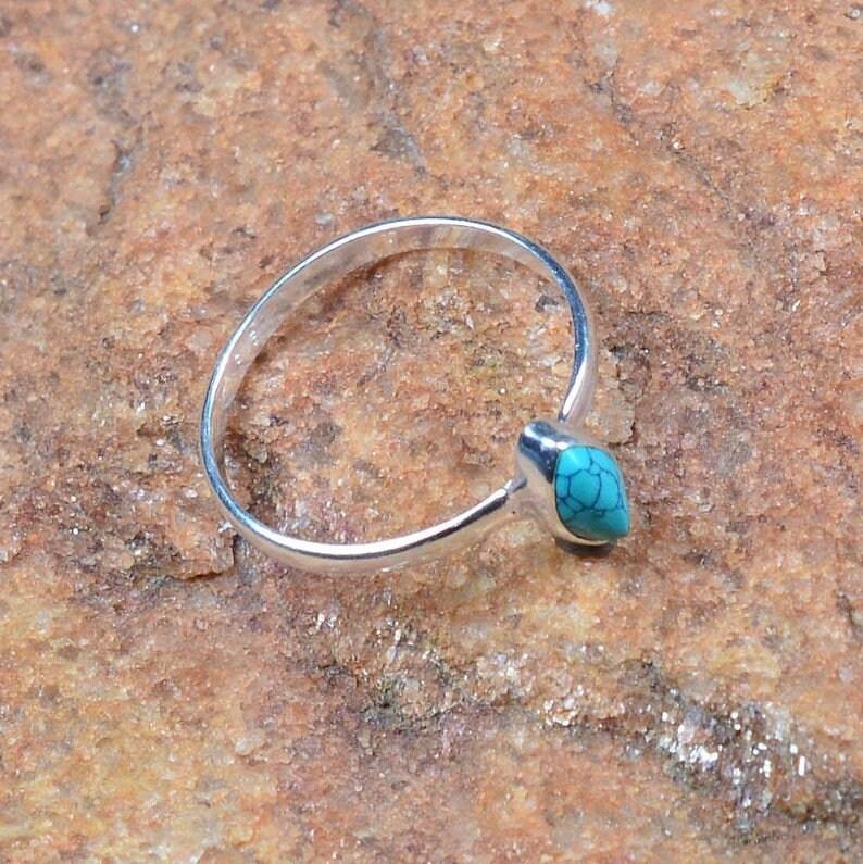 925 Silver Ring, Handmade Ring, Stacking Ring, Tibetan Turquoise Ring, Bezel Ring, Anniversary Gift, Solid Ring