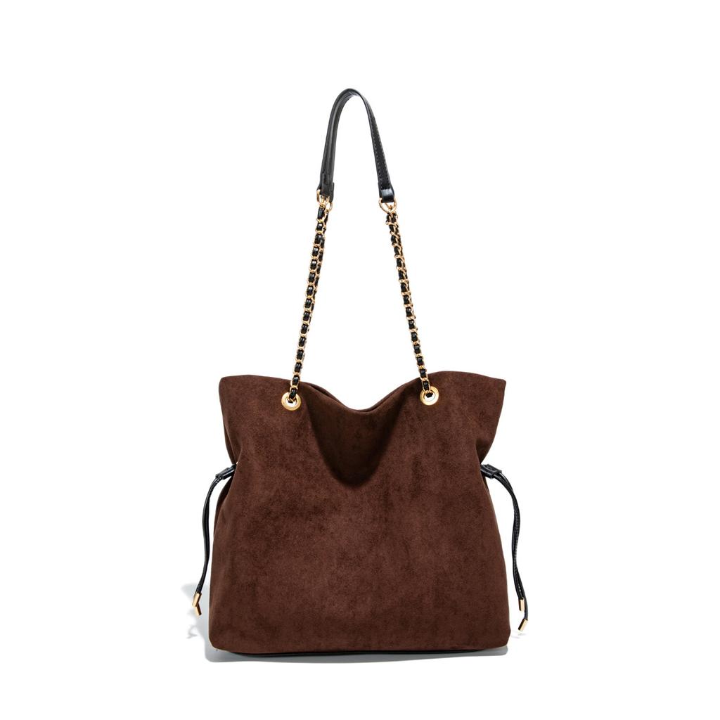 Bag Women's Retro Autumn and Winter Suede Chain Drawstring Tote Bag Trendy Fashion Commuter Bag Simple Crossbody Bag