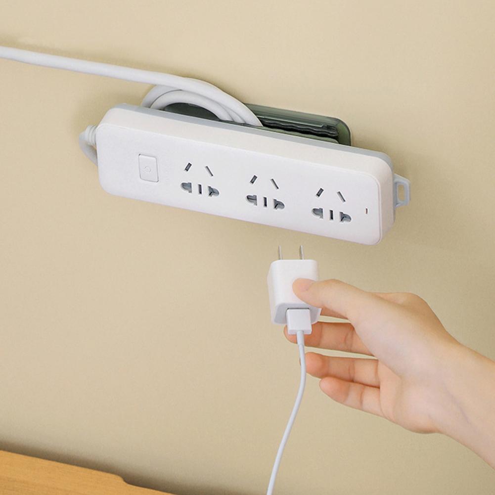 Self-Adhesive Power Stip Holder with Cable Organizer Plug Socket Fixator Wire Winder Wall Table Cable Holder Shelf Rack