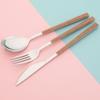 24Pcs Imitation Wooden Handle Cutlery Set Knife Dessert Fork Coffee Spoon Dinnerware Set Gold Kitchen Tableware Stainless Steel Flatware