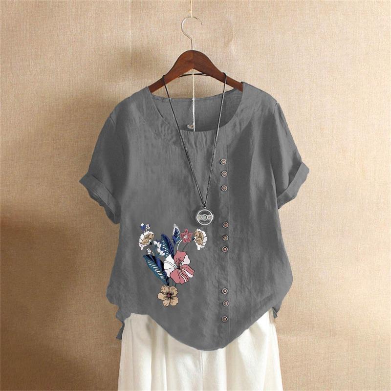 

Summer retro large size casual loose cotton and linen short-sleeved pullover T-shirt cotton and linen women s clothing large size women s clothing 5XL