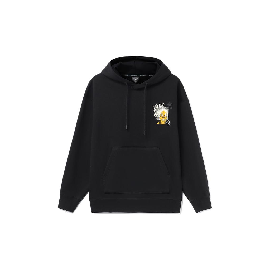 Li-Ning Disney Spoluznačková Zábavná Kreslená Potisk Fleecem Podšitá Mikina Přes Hlavu Unisex Top Černá AWDR687-5