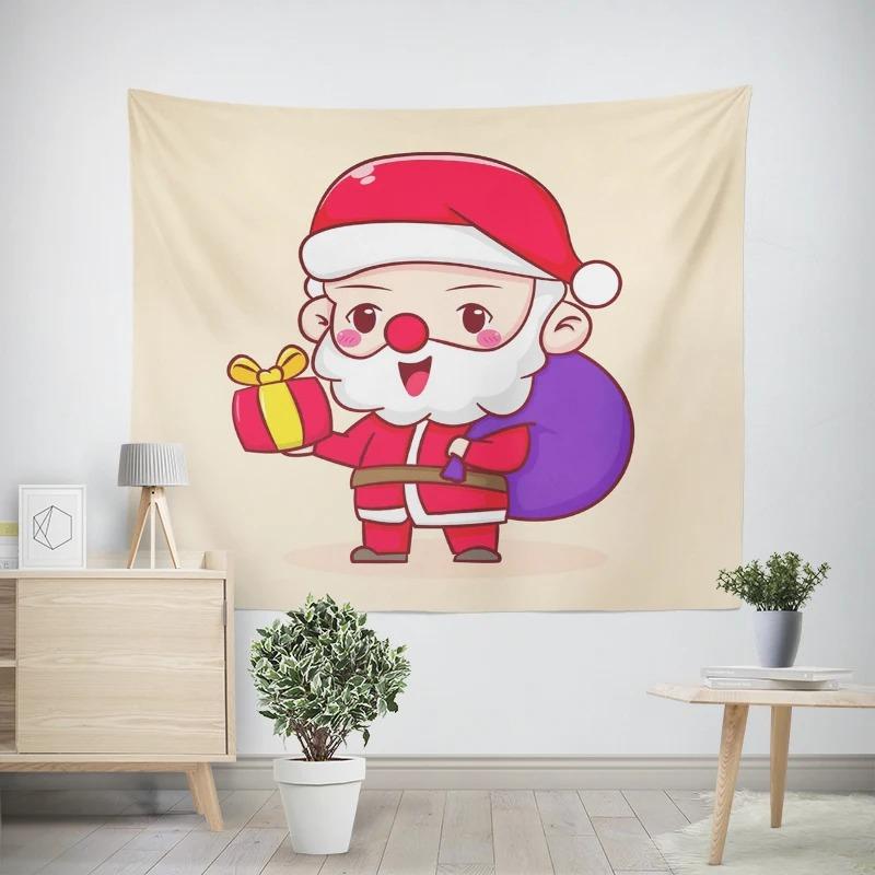 Christmas New Year Cartoon Santa Claus Pattern Living Room Bedroom Decorative Tapestry
