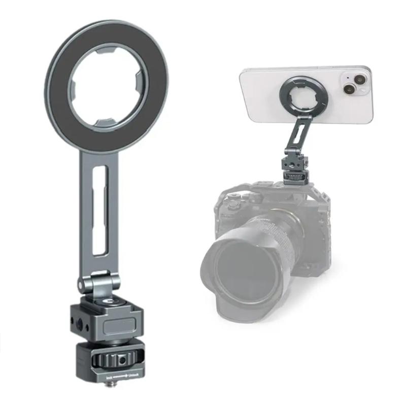 Collapsible Metal Phone Holder Featuring Magnetic Locking System Double Orientation Shoots Cold Shoe Expansion Interface