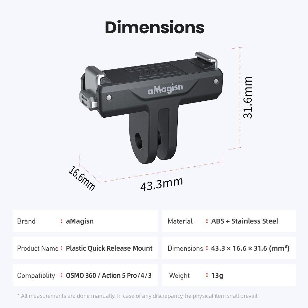 Quick Release Magnetic Mount Adapter for DJI Osmo 360/Action 5 Pro 3 4 Action Camera Accessories