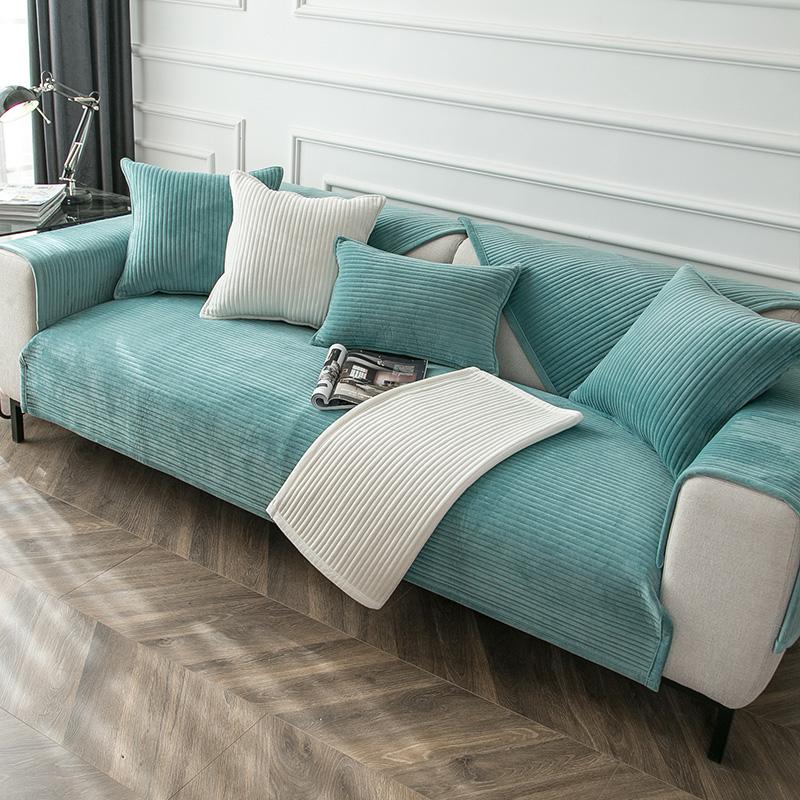 Simple Plush Sofa Cushion Winter Solid Gray Thickened Anti-slip Cushion Modern Sofa Cover Cover