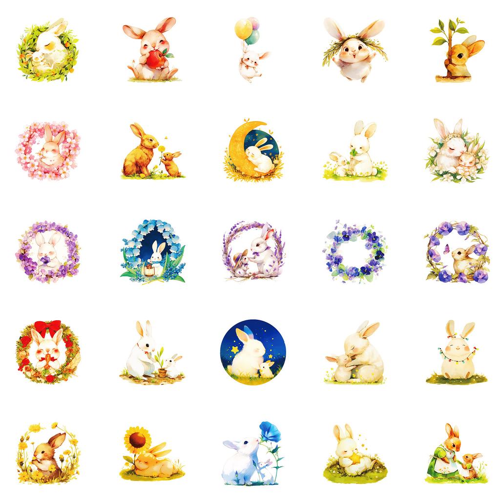50 Ins Xiaoqing Xinfeng Hand-Painted Cute Bunny Stickers Warm Atmosphere Graffiti Stickers