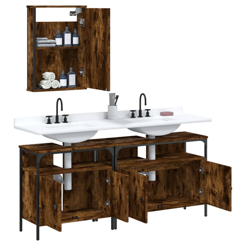 3 piece bathroom furniture set smoked oak wood based material