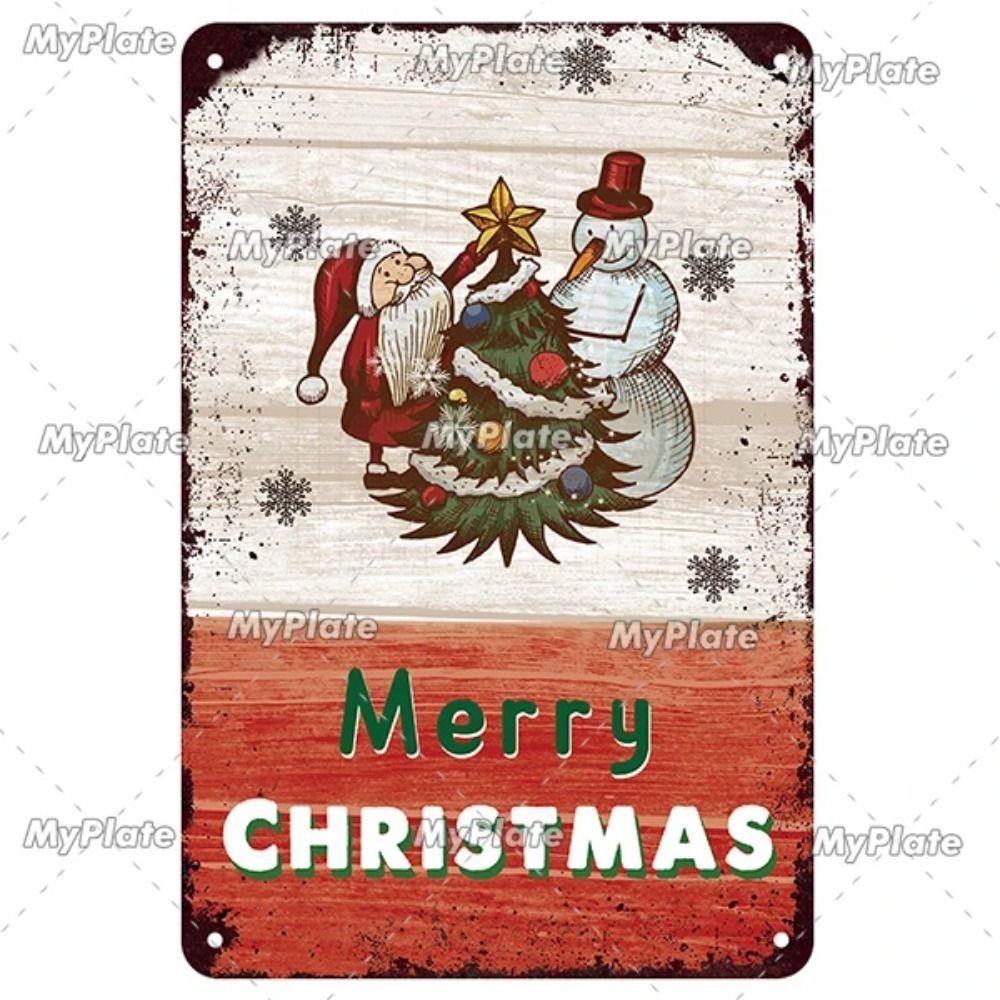 Vintage Christmas Metal Tin Sign Home Festive Wall Decor