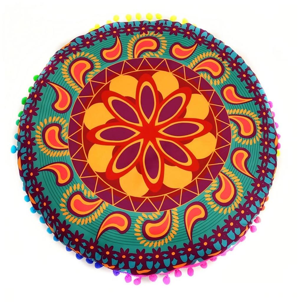 Bohemian 43cm/80cm Round Pillow Case Mandala Pattern Cushion Cover Indian Elephant Retro Meditation Floor Decorative Pillows