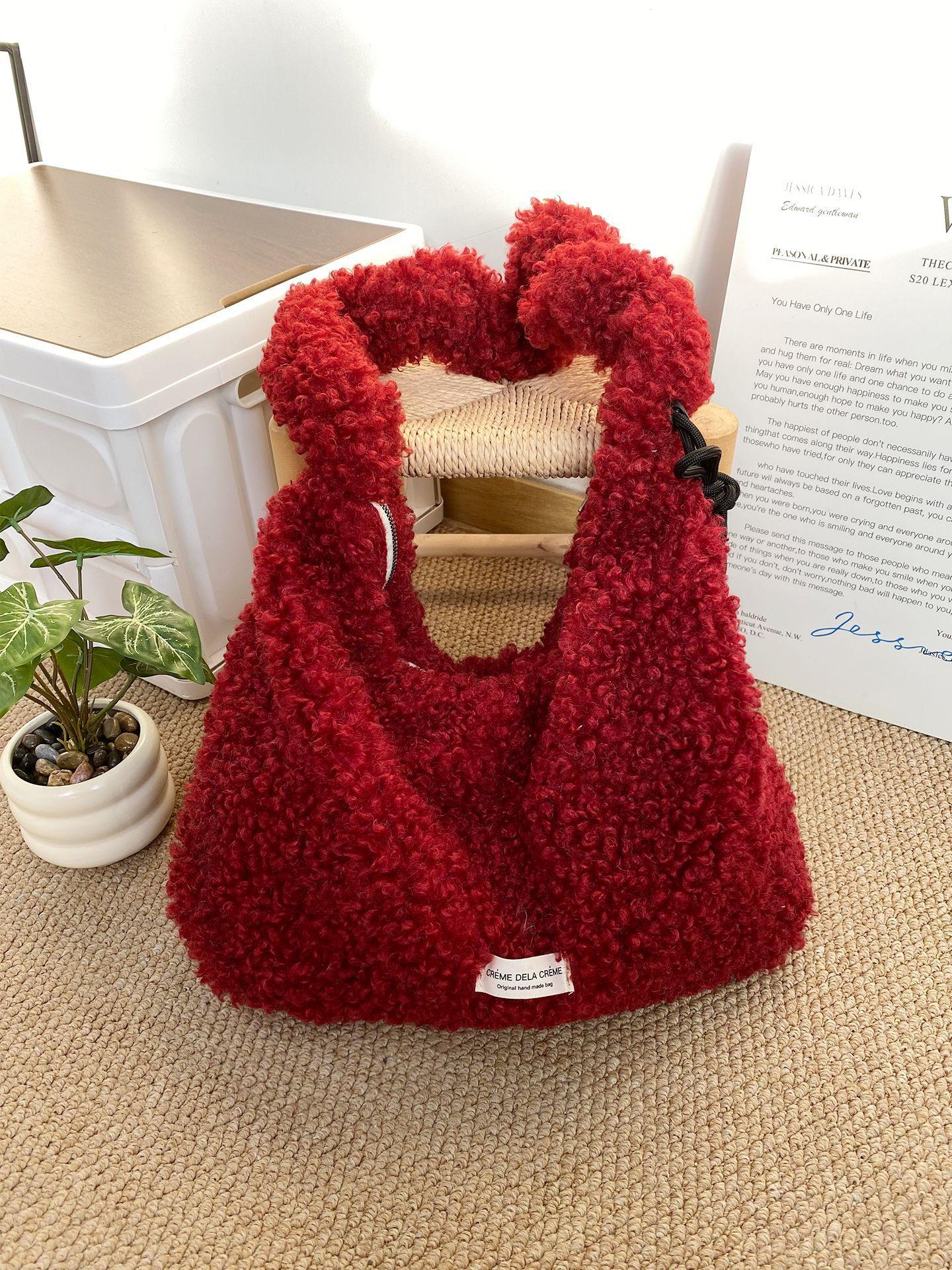 

Simple Solid Color Faux Lamb Wool Women s Shoulder Bag Large Capacity Ladies Messenger Bag Casual Versatile Female Tote Bag