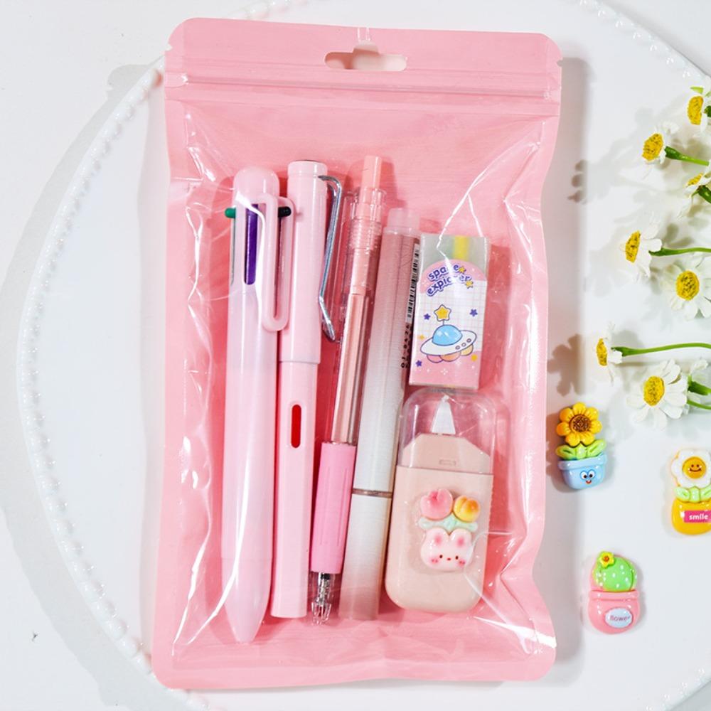 Correction Tape Pencil Eraser Highlighter Ballpoint Pen Set Cute 6-in-1 Stationery Set  Kids Gift