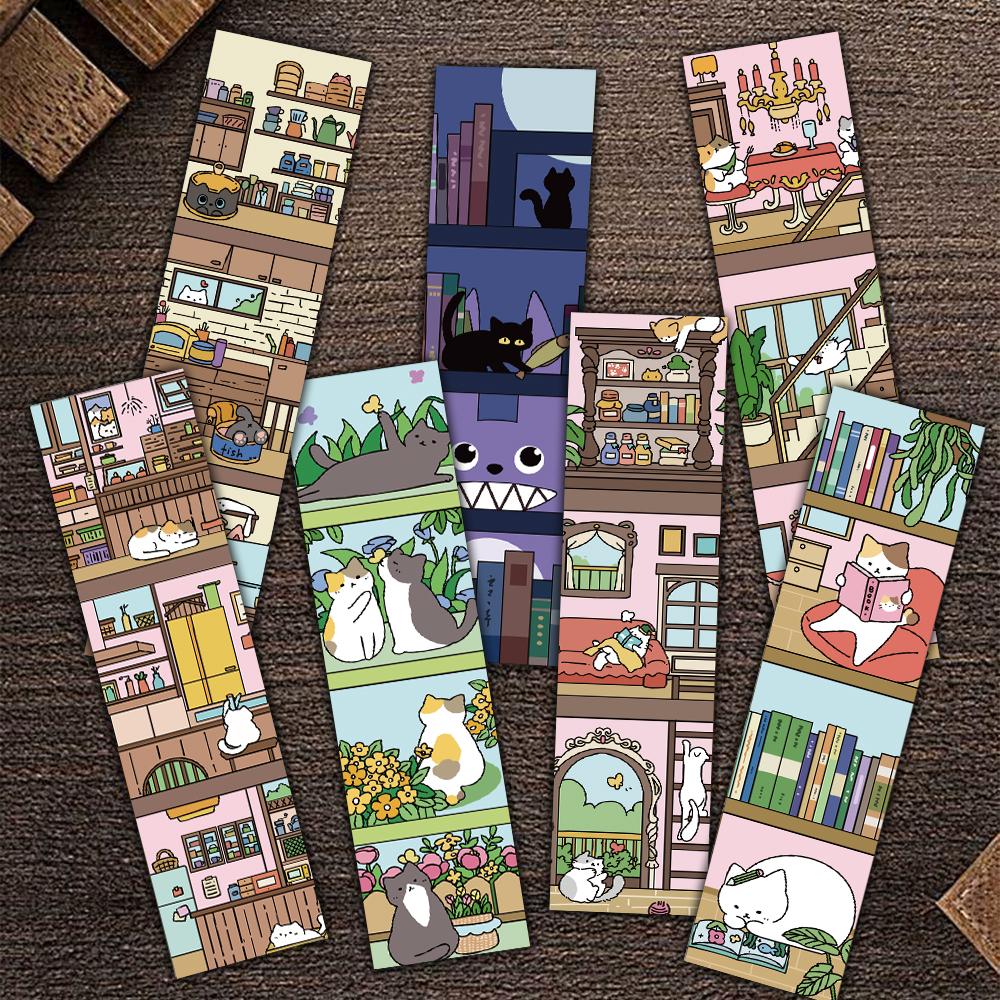 30PCS Cats and Bookshelves Bookmarks Cartoon Graffiti Reading Book Office Stationary Gifts Students Scrapbooking Bookmarks