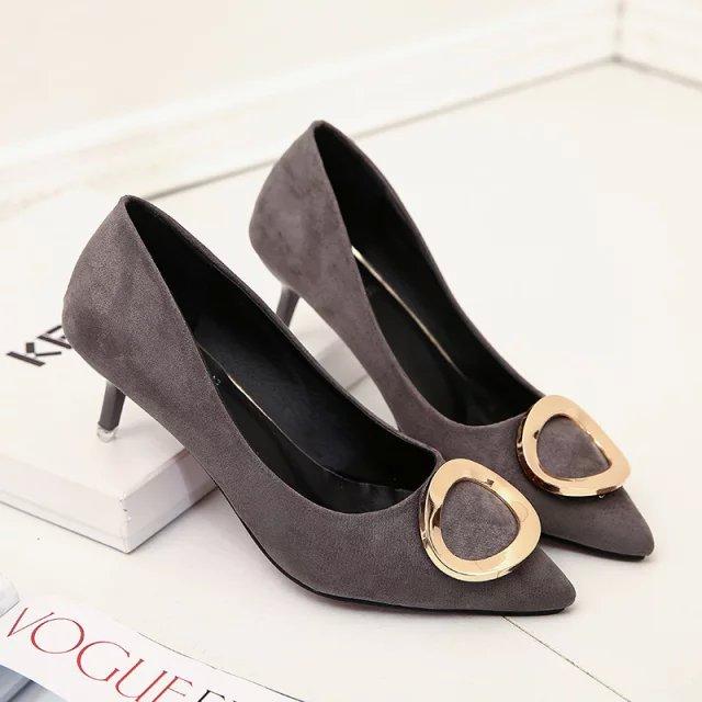 Plus Size Pointed Toe Pumps Low Heels OL Office Lady Shoes Woman Dress Shoes Faux Suede Boat Shoes Thin Heeled Ladies Shoes